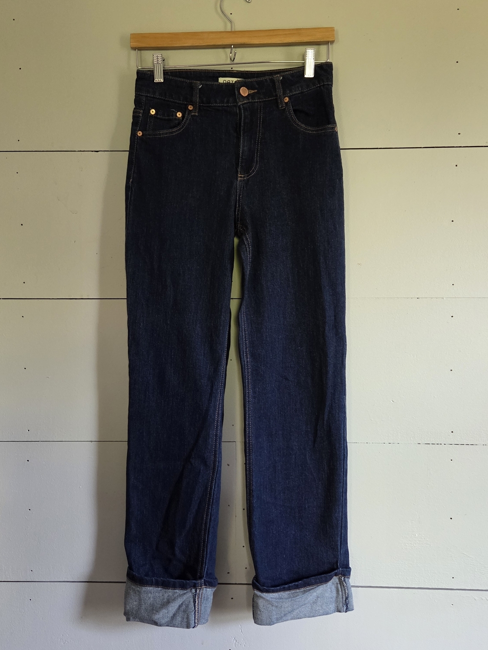 OAT NY Straight Blue Dark Wash Stretch Denim Button Zip Women Jeans Size 2/ 26